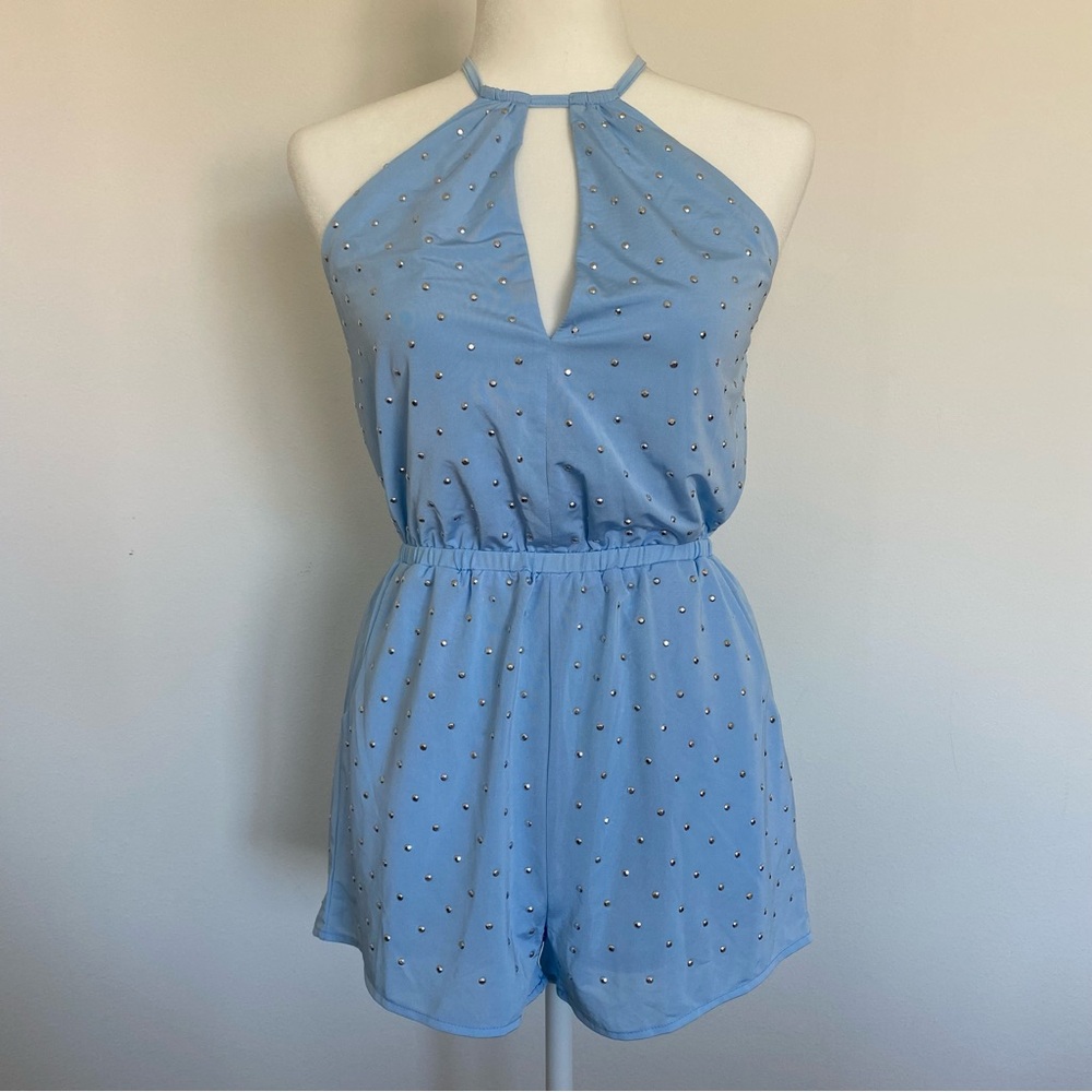 70s style Blue Studded Romper